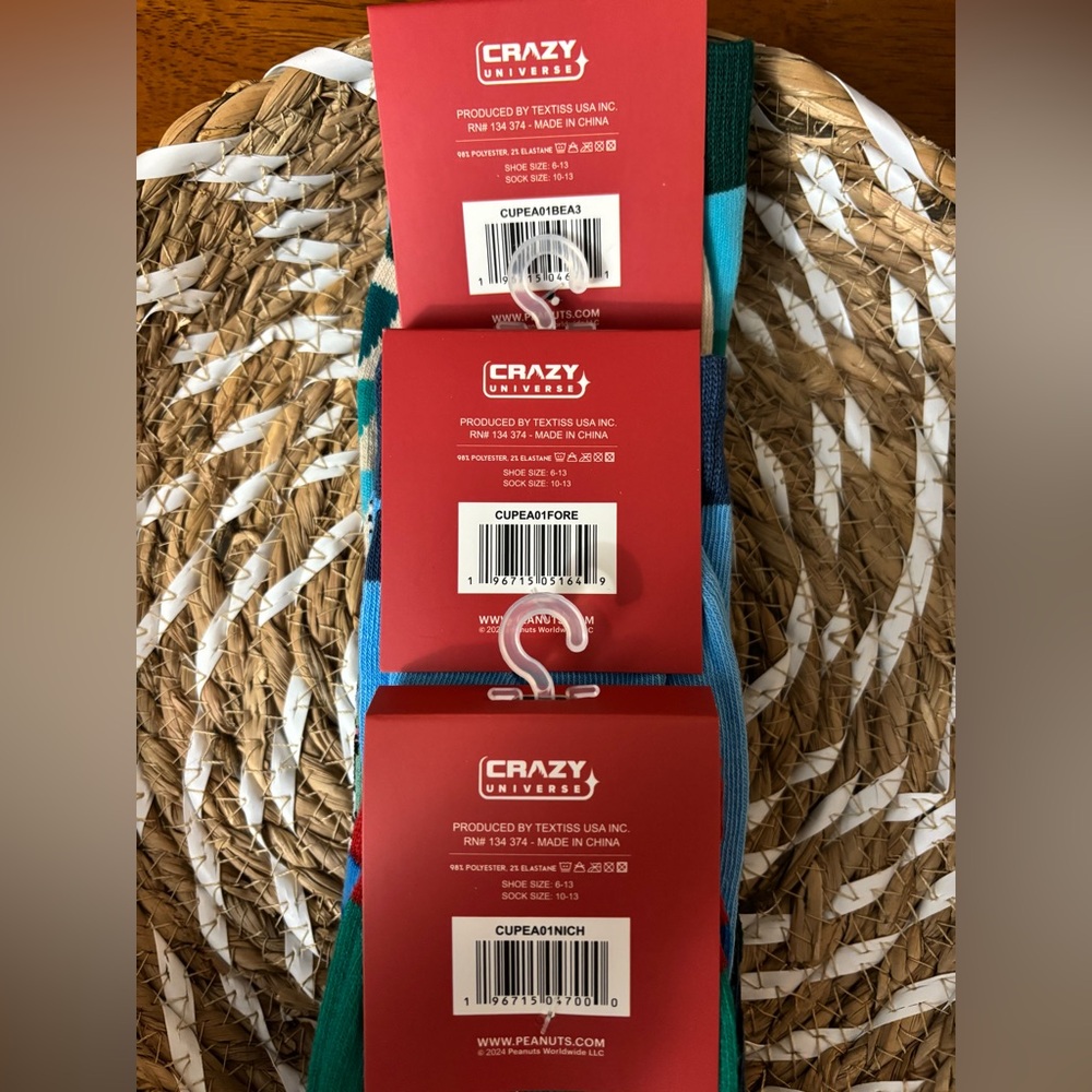 PEANUTS. CREW SOCKS FOR ADULTS. 3 PAIRS. SIZE: ADULT SIZE 6-13. - Picture 2 of 3